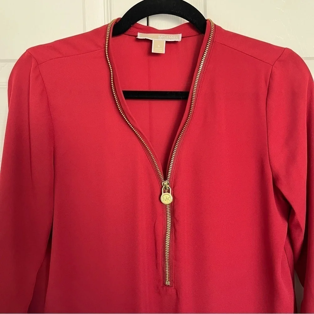 Michael Kors Gold Zipper Red Blouse Size S